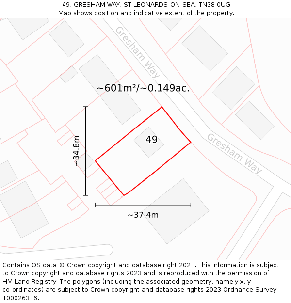 49, GRESHAM WAY, ST LEONARDS-ON-SEA, TN38 0UG: Plot and title map