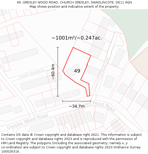 49, GRESLEY WOOD ROAD, CHURCH GRESLEY, SWADLINCOTE, DE11 9QN: Plot and title map