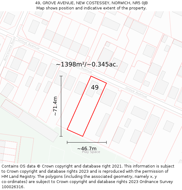 49, GROVE AVENUE, NEW COSTESSEY, NORWICH, NR5 0JB: Plot and title map