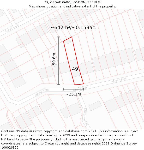 49, GROVE PARK, LONDON, SE5 8LG: Plot and title map