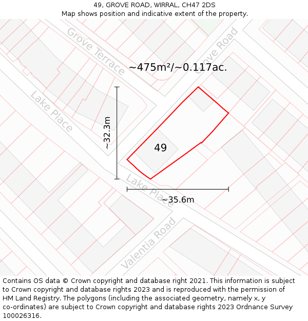 49, GROVE ROAD, WIRRAL, CH47 2DS: Plot and title map