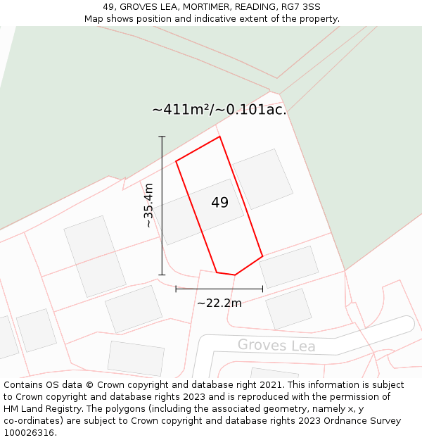 49, GROVES LEA, MORTIMER, READING, RG7 3SS: Plot and title map