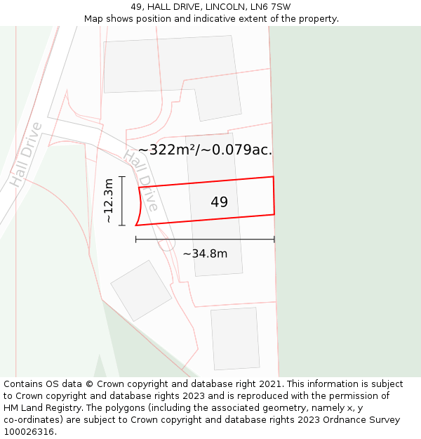 49, HALL DRIVE, LINCOLN, LN6 7SW: Plot and title map