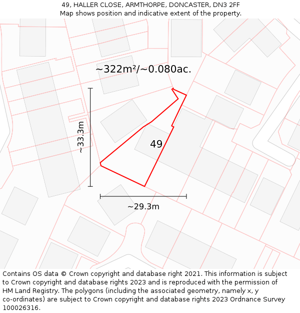 49, HALLER CLOSE, ARMTHORPE, DONCASTER, DN3 2FF: Plot and title map
