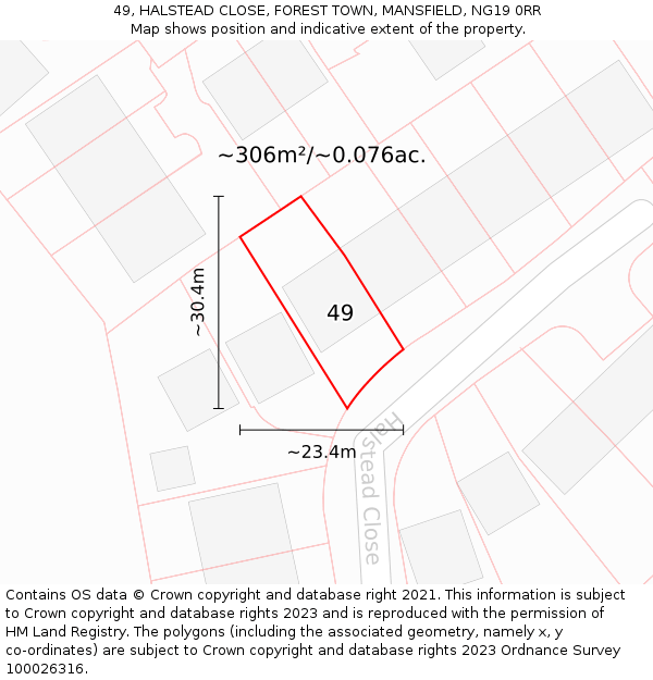 49, HALSTEAD CLOSE, FOREST TOWN, MANSFIELD, NG19 0RR: Plot and title map