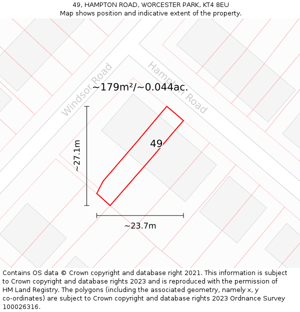 49, HAMPTON ROAD, WORCESTER PARK, KT4 8EU: Plot and title map