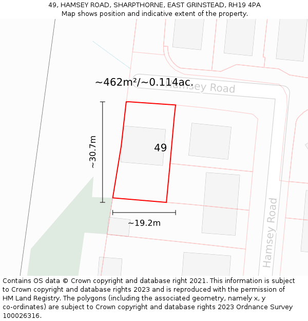 49, HAMSEY ROAD, SHARPTHORNE, EAST GRINSTEAD, RH19 4PA: Plot and title map