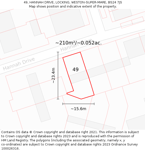 49, HANNAH DRIVE, LOCKING, WESTON-SUPER-MARE, BS24 7JS: Plot and title map