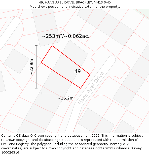 49, HANS APEL DRIVE, BRACKLEY, NN13 6HD: Plot and title map