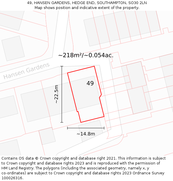 49, HANSEN GARDENS, HEDGE END, SOUTHAMPTON, SO30 2LN: Plot and title map