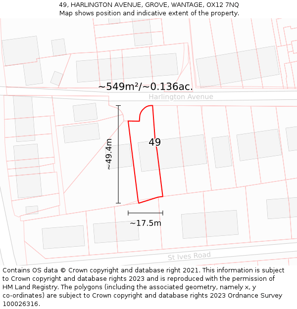 49, HARLINGTON AVENUE, GROVE, WANTAGE, OX12 7NQ: Plot and title map
