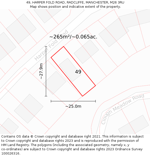 49, HARPER FOLD ROAD, RADCLIFFE, MANCHESTER, M26 3RU: Plot and title map