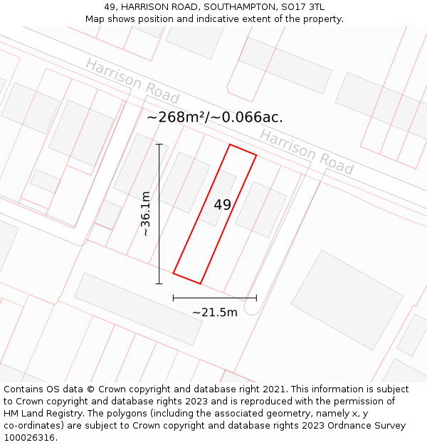 49, HARRISON ROAD, SOUTHAMPTON, SO17 3TL: Plot and title map
