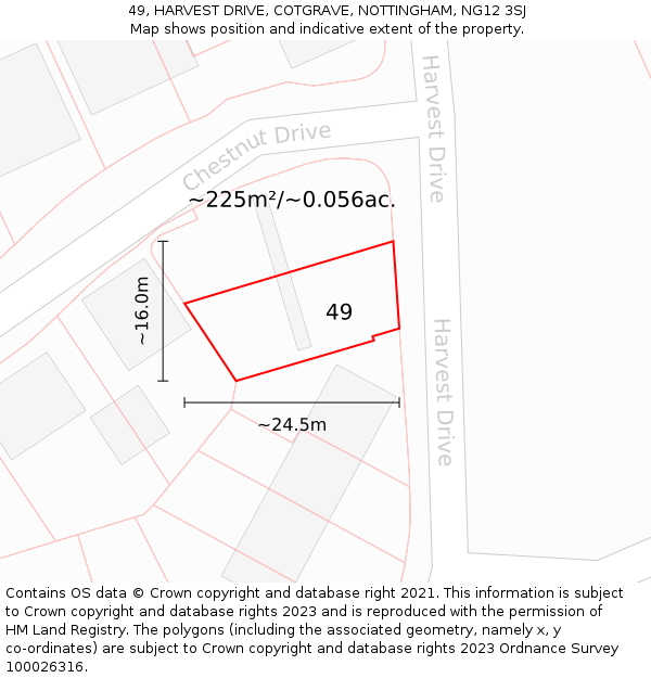 49, HARVEST DRIVE, COTGRAVE, NOTTINGHAM, NG12 3SJ: Plot and title map