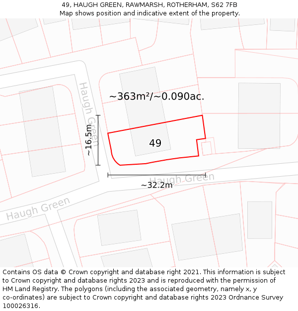 49, HAUGH GREEN, RAWMARSH, ROTHERHAM, S62 7FB: Plot and title map