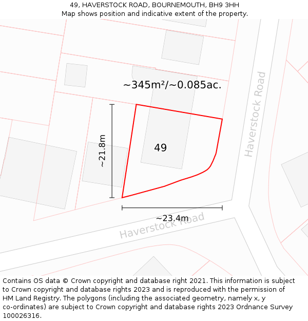 49, HAVERSTOCK ROAD, BOURNEMOUTH, BH9 3HH: Plot and title map