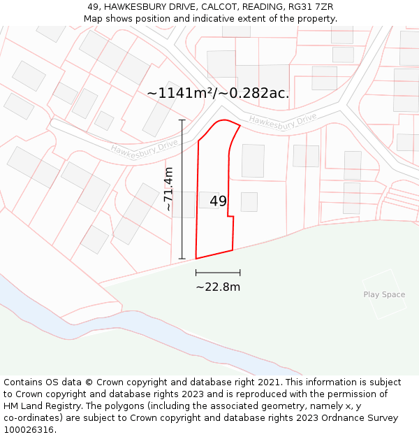 49, HAWKESBURY DRIVE, CALCOT, READING, RG31 7ZR: Plot and title map