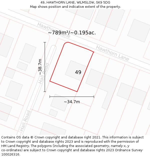 49, HAWTHORN LANE, WILMSLOW, SK9 5DG: Plot and title map