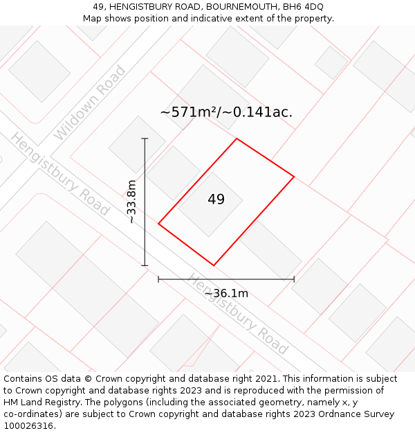 49, HENGISTBURY ROAD, BOURNEMOUTH, BH6 4DQ: Plot and title map
