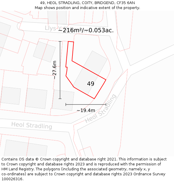 49, HEOL STRADLING, COITY, BRIDGEND, CF35 6AN: Plot and title map