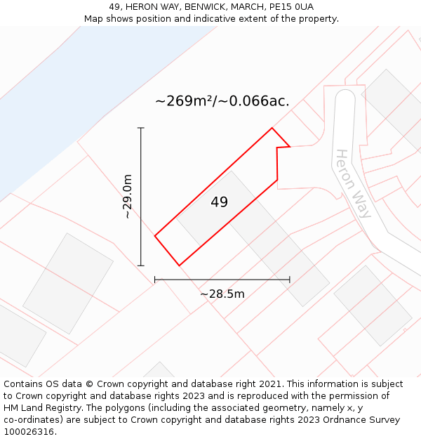 49, HERON WAY, BENWICK, MARCH, PE15 0UA: Plot and title map