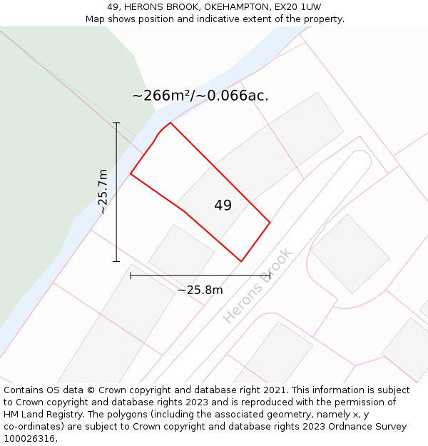 49, HERONS BROOK, OKEHAMPTON, EX20 1UW: Plot and title map