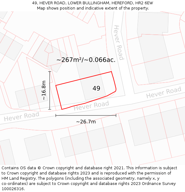 49, HEVER ROAD, LOWER BULLINGHAM, HEREFORD, HR2 6EW: Plot and title map