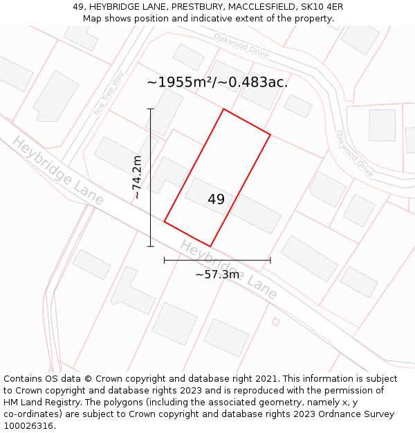 49, HEYBRIDGE LANE, PRESTBURY, MACCLESFIELD, SK10 4ER: Plot and title map