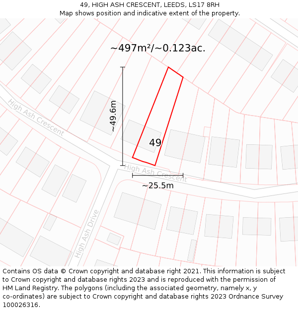 49, HIGH ASH CRESCENT, LEEDS, LS17 8RH: Plot and title map