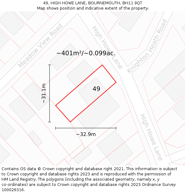 49, HIGH HOWE LANE, BOURNEMOUTH, BH11 9QT: Plot and title map