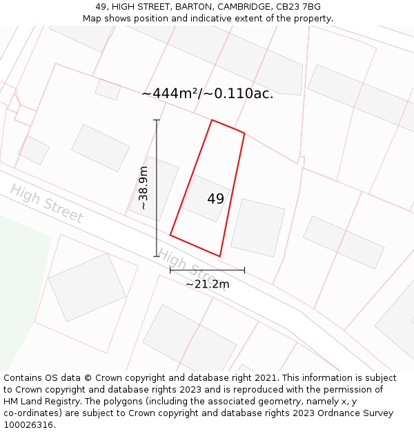 49, HIGH STREET, BARTON, CAMBRIDGE, CB23 7BG: Plot and title map