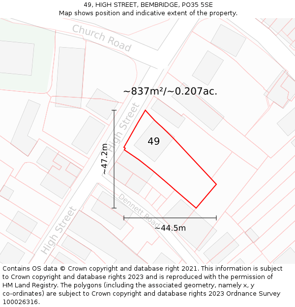 49, HIGH STREET, BEMBRIDGE, PO35 5SE: Plot and title map