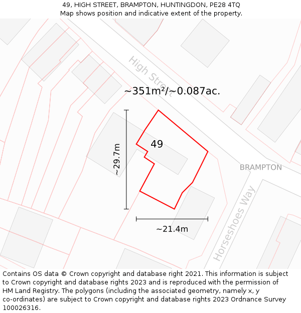 49, HIGH STREET, BRAMPTON, HUNTINGDON, PE28 4TQ: Plot and title map