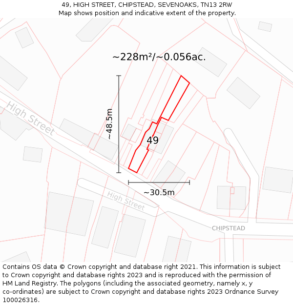 49, HIGH STREET, CHIPSTEAD, SEVENOAKS, TN13 2RW: Plot and title map
