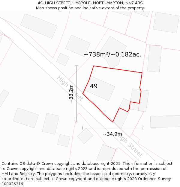 49, HIGH STREET, HARPOLE, NORTHAMPTON, NN7 4BS: Plot and title map