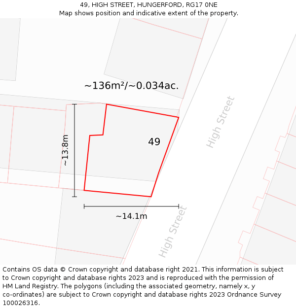 49, HIGH STREET, HUNGERFORD, RG17 0NE: Plot and title map