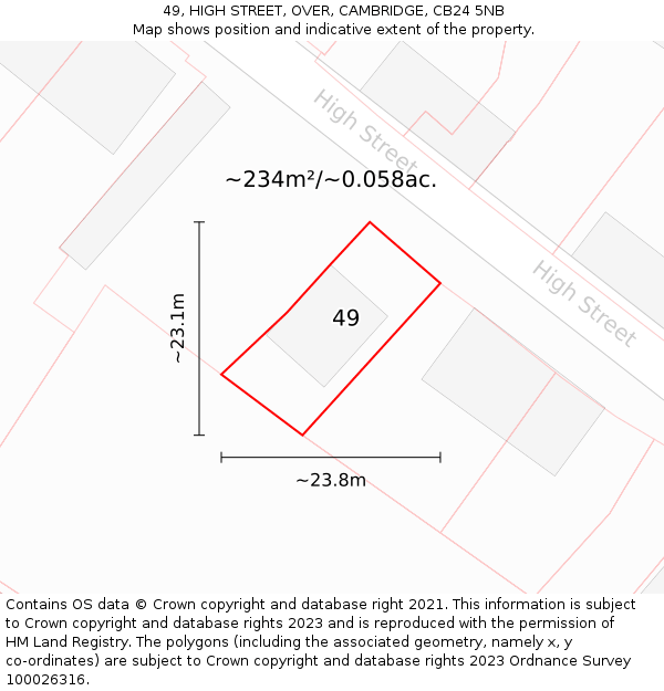 49, HIGH STREET, OVER, CAMBRIDGE, CB24 5NB: Plot and title map