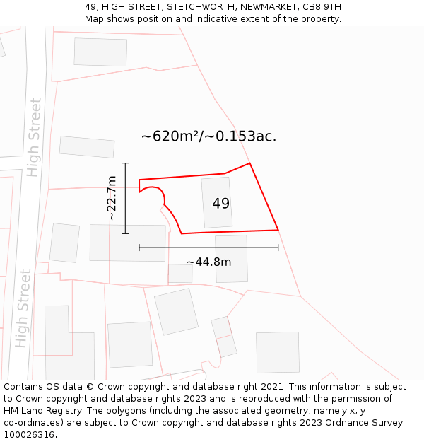 49, HIGH STREET, STETCHWORTH, NEWMARKET, CB8 9TH: Plot and title map