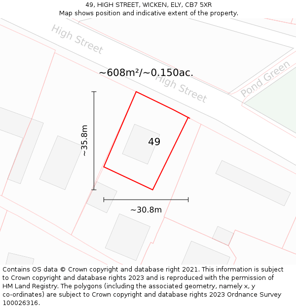 49, HIGH STREET, WICKEN, ELY, CB7 5XR: Plot and title map