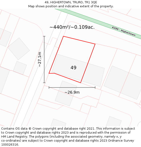 49, HIGHERTOWN, TRURO, TR1 3QE: Plot and title map
