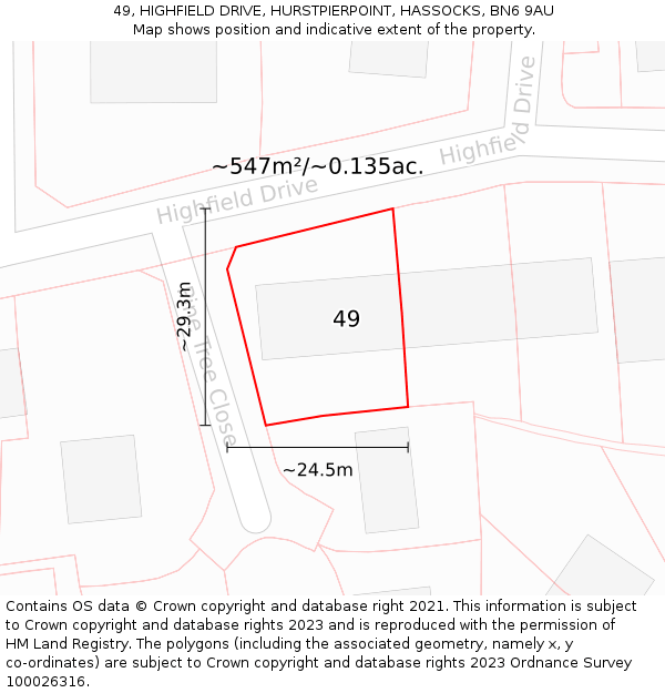 49, HIGHFIELD DRIVE, HURSTPIERPOINT, HASSOCKS, BN6 9AU: Plot and title map