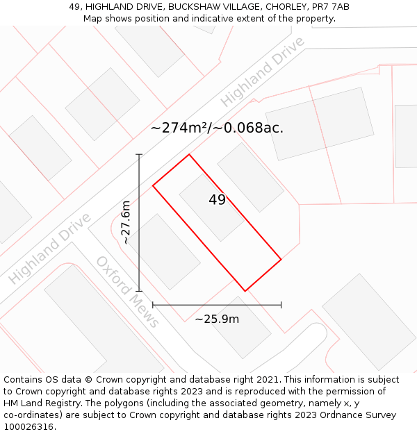 49, HIGHLAND DRIVE, BUCKSHAW VILLAGE, CHORLEY, PR7 7AB: Plot and title map