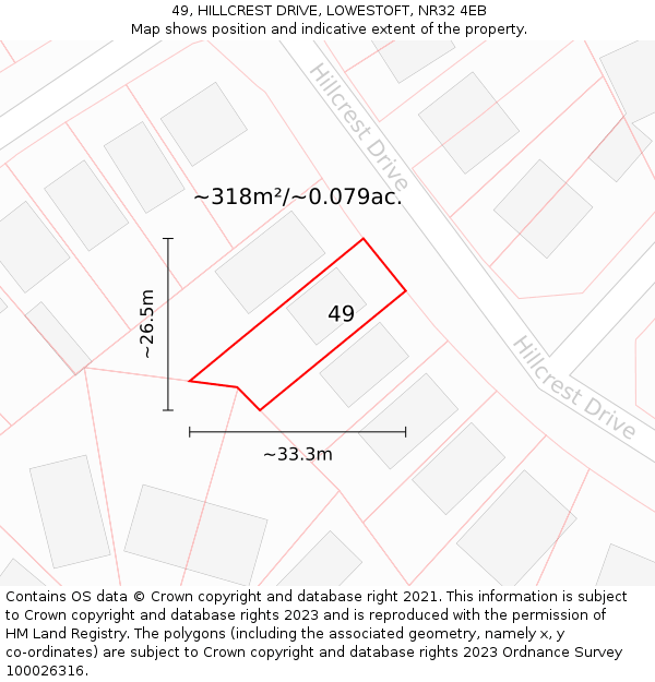 49, HILLCREST DRIVE, LOWESTOFT, NR32 4EB: Plot and title map