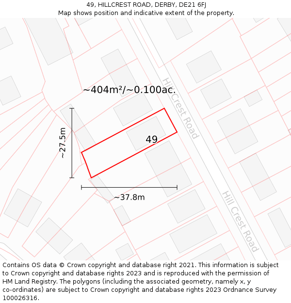 49, HILLCREST ROAD, DERBY, DE21 6FJ: Plot and title map
