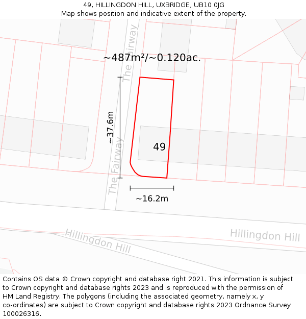 49, HILLINGDON HILL, UXBRIDGE, UB10 0JG: Plot and title map