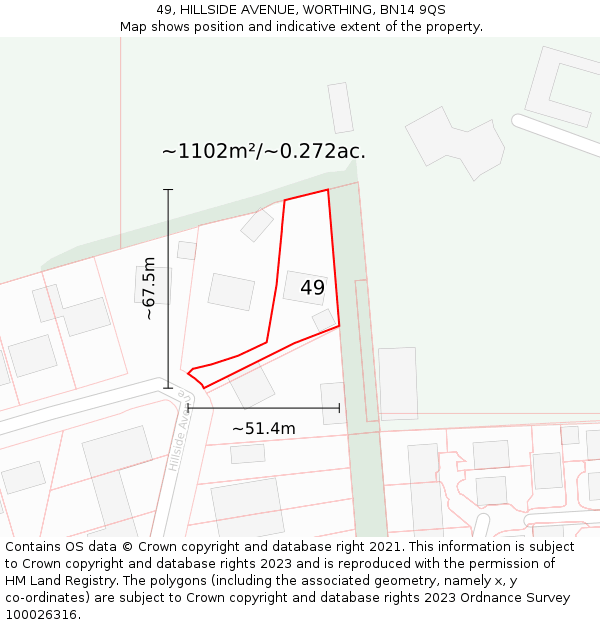 49, HILLSIDE AVENUE, WORTHING, BN14 9QS: Plot and title map