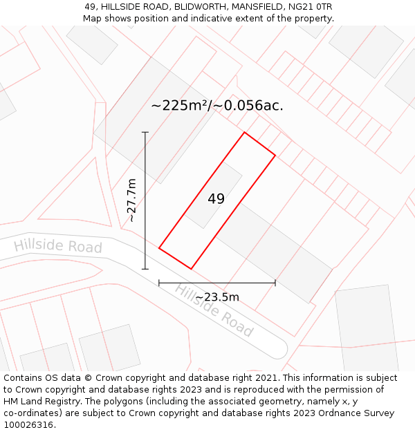 49, HILLSIDE ROAD, BLIDWORTH, MANSFIELD, NG21 0TR: Plot and title map