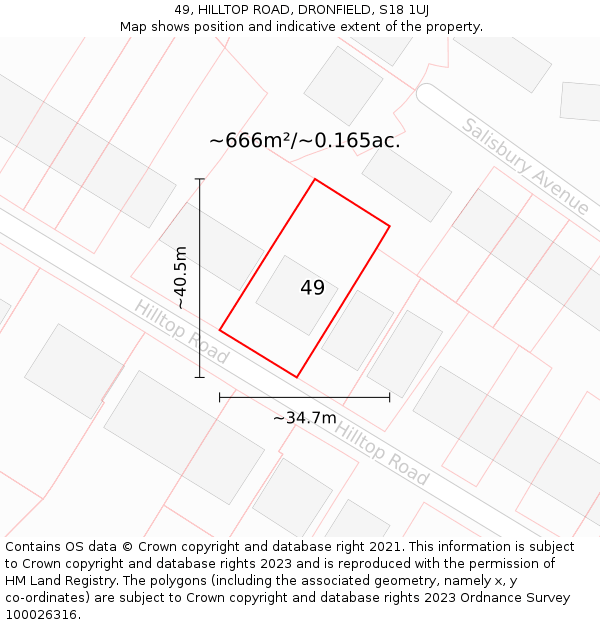 49, HILLTOP ROAD, DRONFIELD, S18 1UJ: Plot and title map