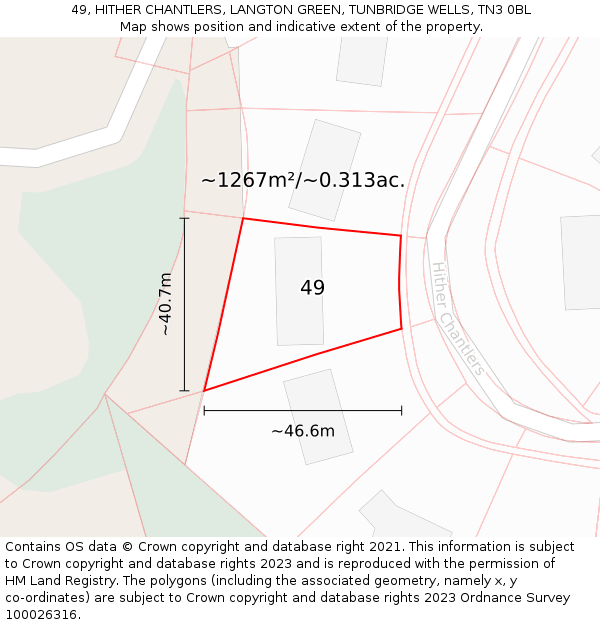 49, HITHER CHANTLERS, LANGTON GREEN, TUNBRIDGE WELLS, TN3 0BL: Plot and title map