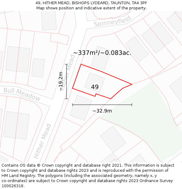 49, HITHER MEAD, BISHOPS LYDEARD, TAUNTON, TA4 3PF: Plot and title map